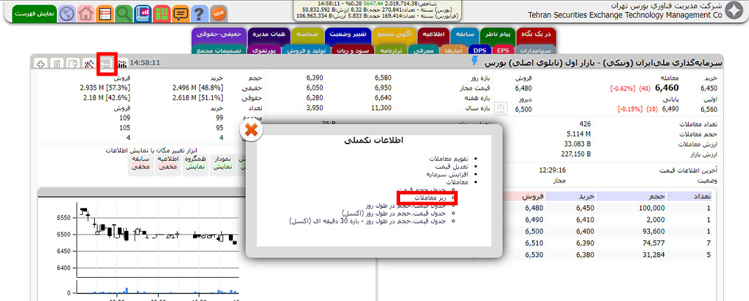 نحوه دسترسی به ریز معاملات