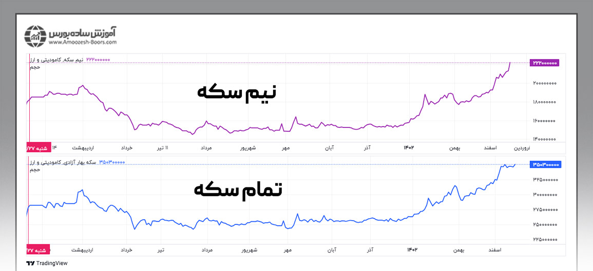 بررسی تغییرات قیمت تمام سکه و نیم سکه در بازه زمانی یک ساله